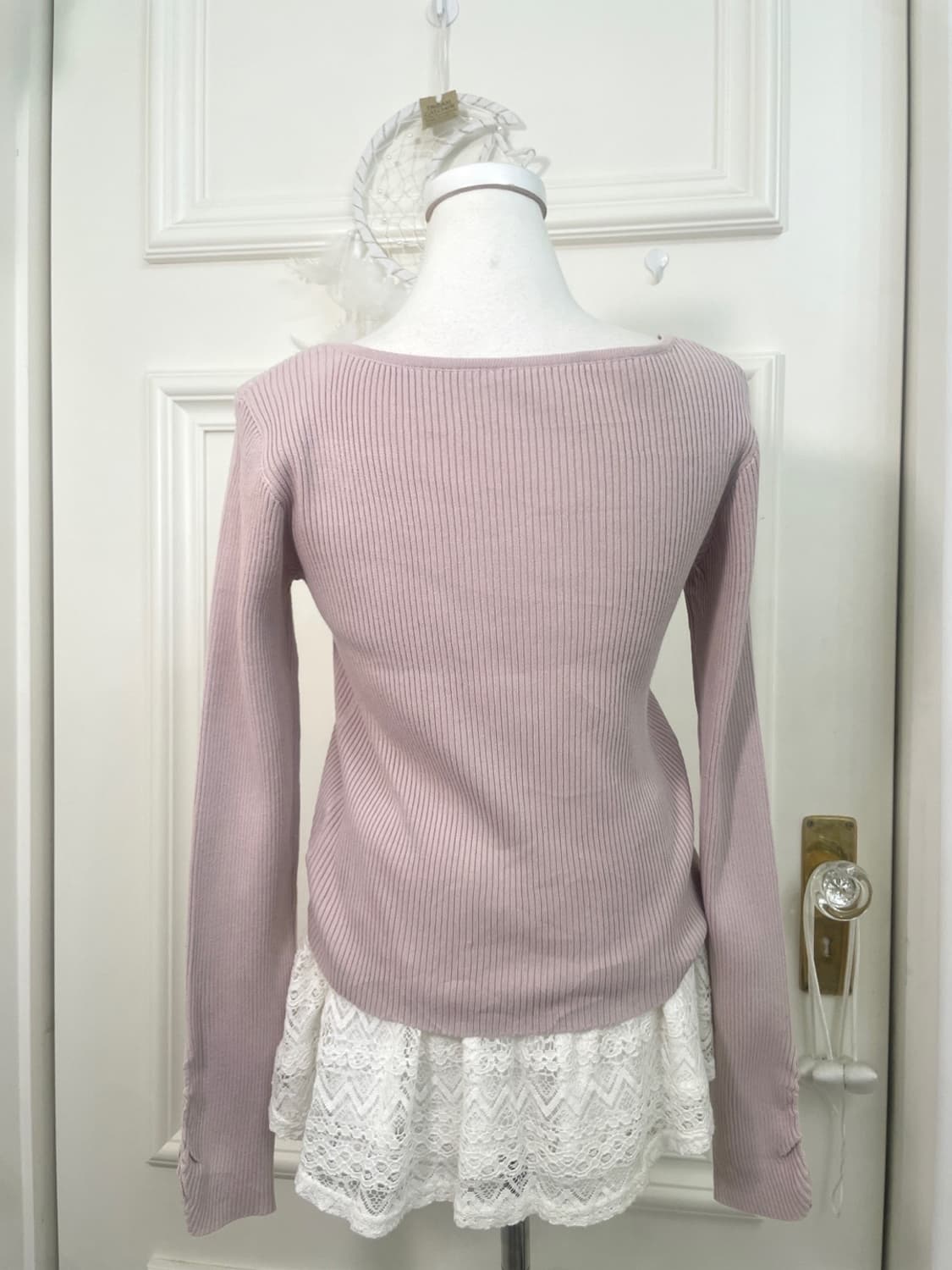 indipink shirring white bow knit top 상품이미지5