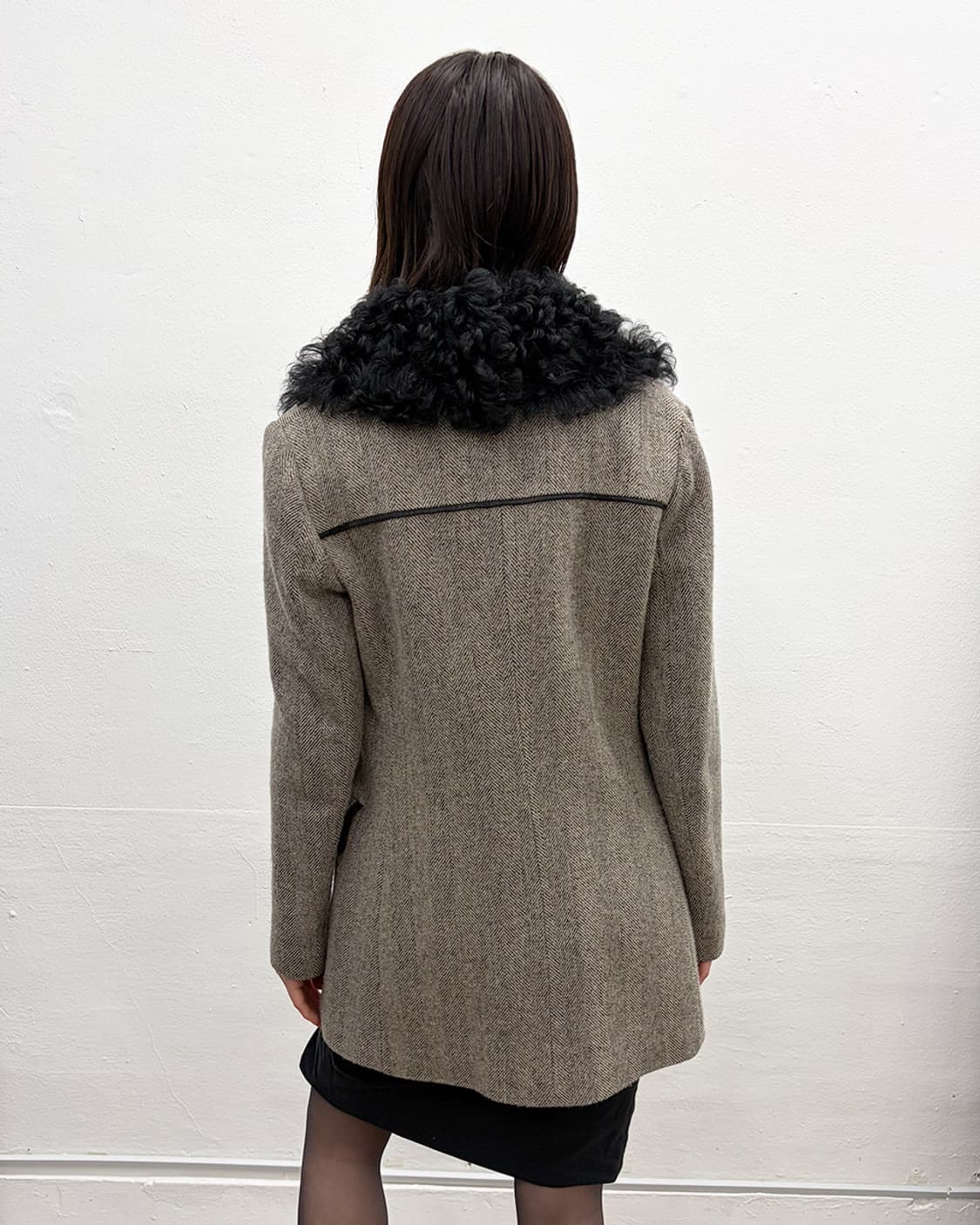 띠어리 퍼 트리밍 헤링본 하프 코트 상품이미지2