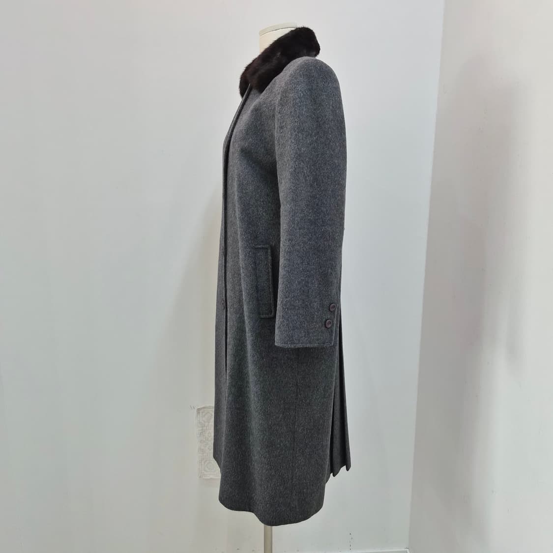야마키 울 100% 퍼카라 클래식 그레이 롱코트 상품이미지2