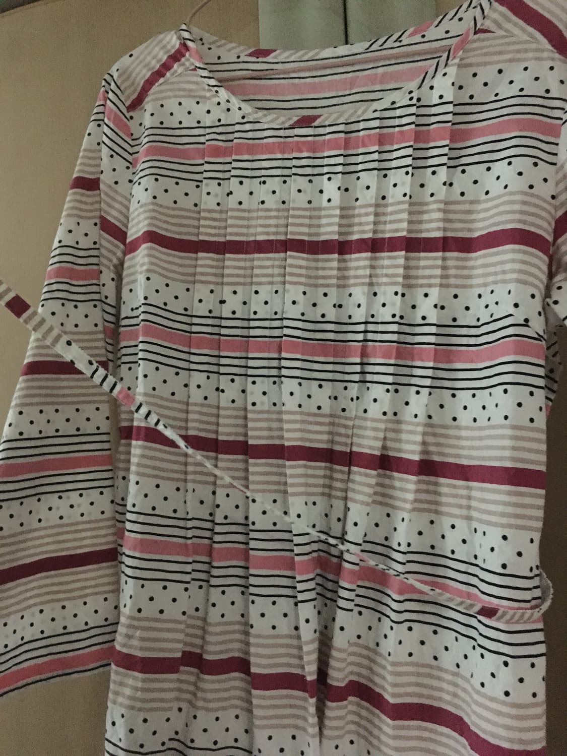 일본빈티지 플리츠 도트 블라우스 원피스 레이어드 상품이미지2