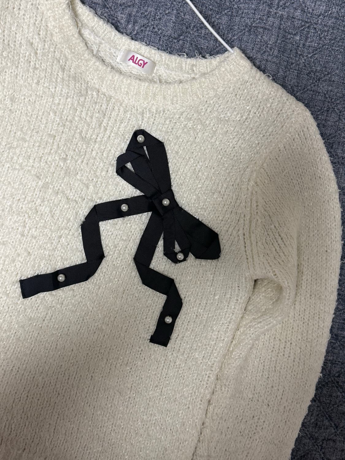 일본 ALGY 리본 포인트 아이보리 니트 🤍 상품이미지1