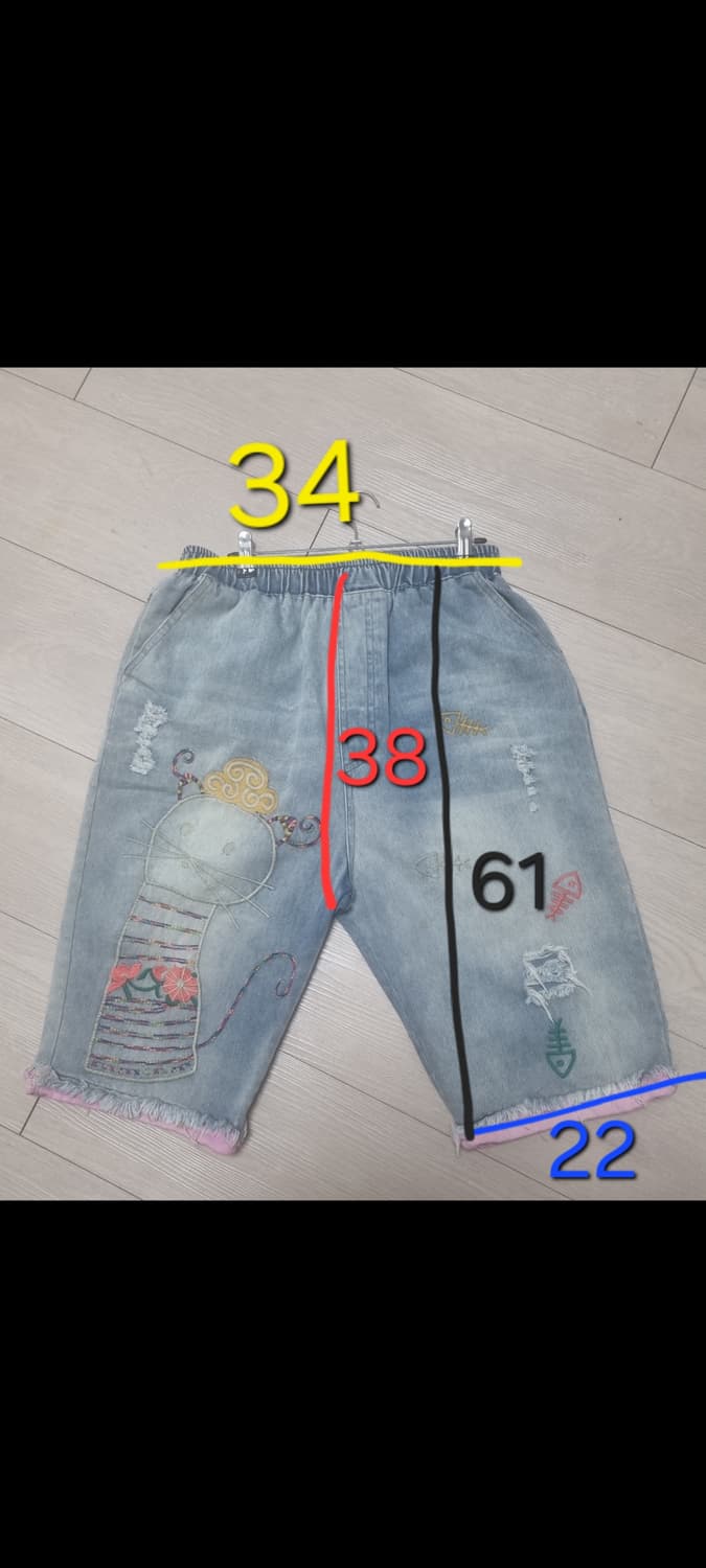 빈티지 자수 데님 연청 반바지 상품이미지3