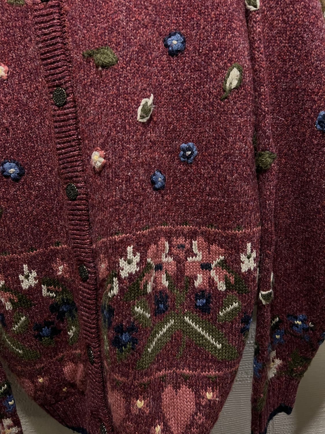 [L]90's USA 빈티지 플라워 패턴 버건디 그랜마 니트 가디건 상품이미지4