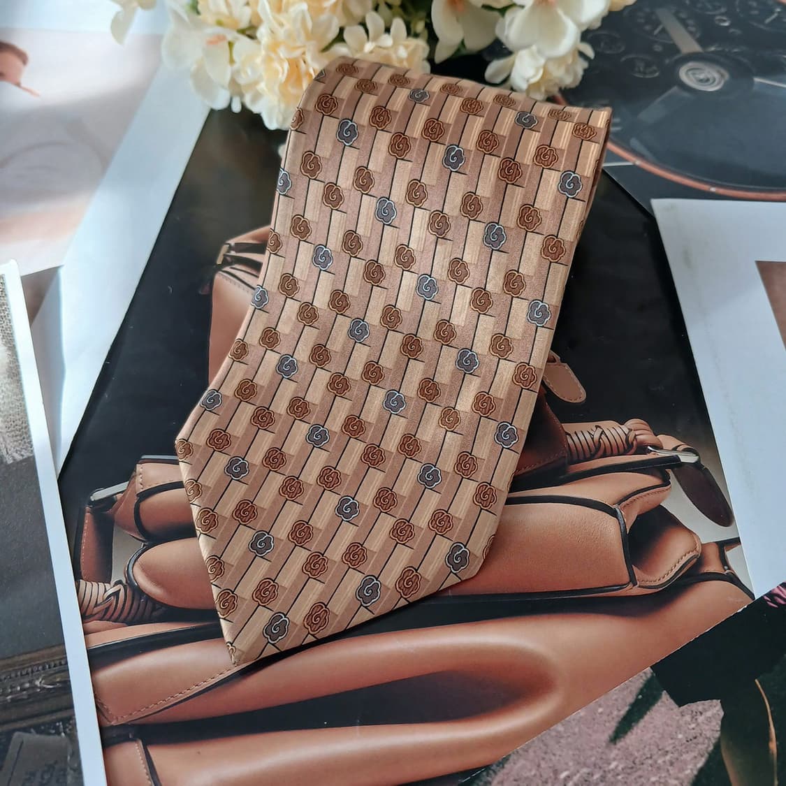 랑방 실크 브라운 패턴 넥타이 9.1cm A등급 A19583
 상품이미지2