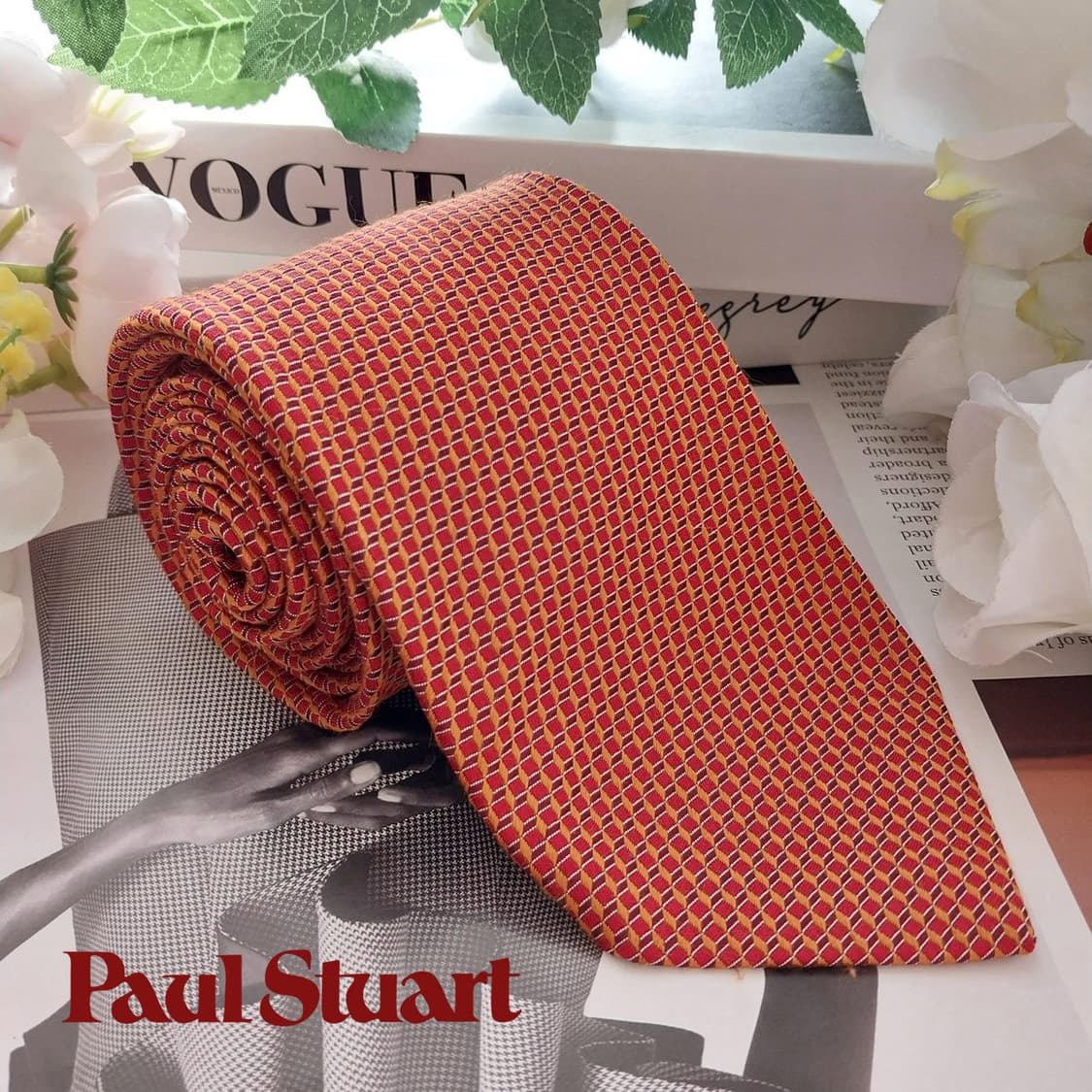 폴스튜어트 실크 오렌지 자카드 넥타이 8.3cm A등급 K1316
 상품이미지1