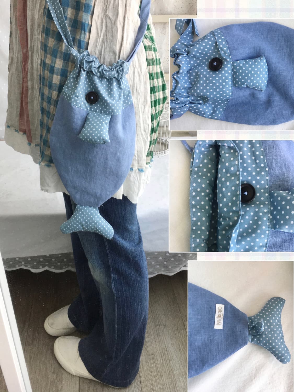 [HANDMADE] 핸드메이드 물고기 도트 크로스백 모리걸 상품이미지1