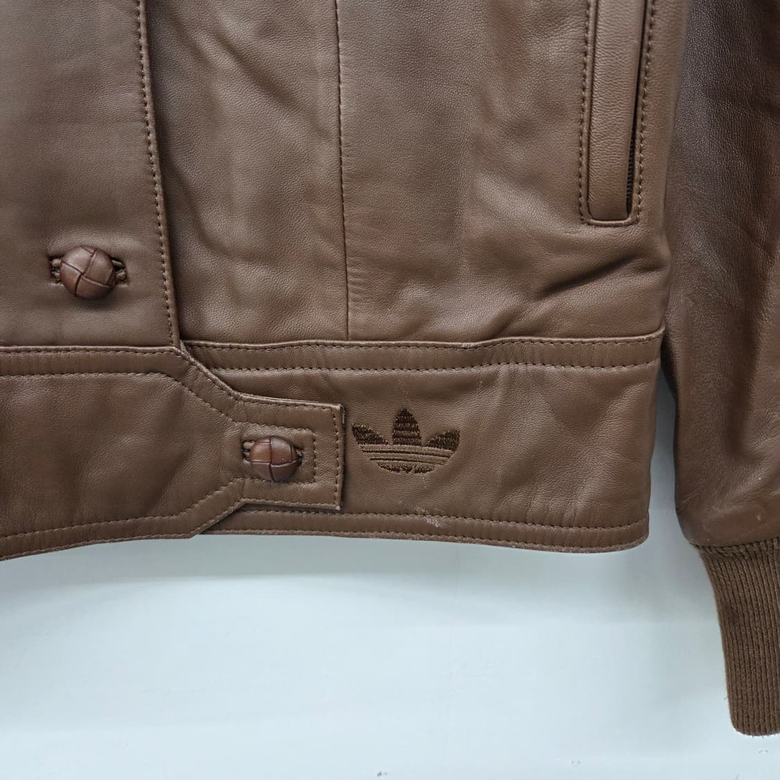 아디다스 브라운 가죽 자켓 퍼 카라 여/M 상품이미지3
