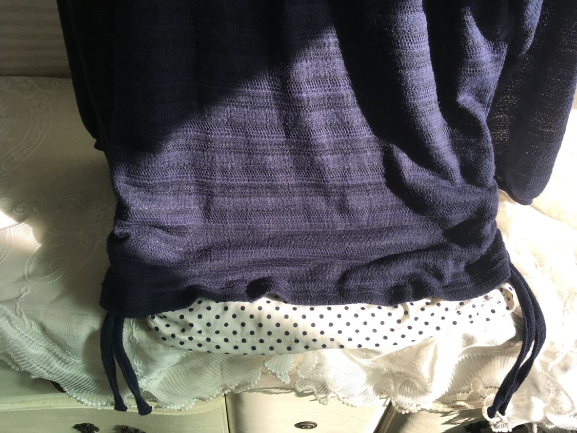 일본빈티지 네이비 셔링 7부 도트 레이어드 탑 상품이미지7