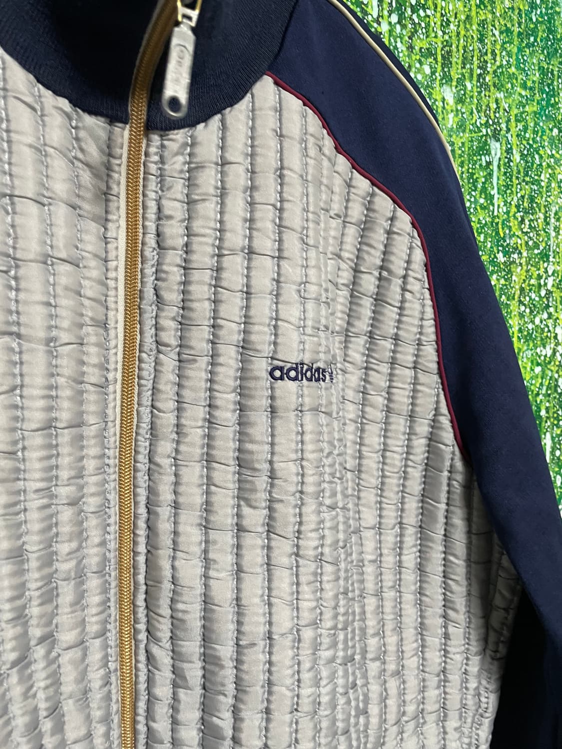 80s 아디다스 퀼팅 패딩 져지 집업 스카이블루 네이비 자켓 XL 상품이미지6