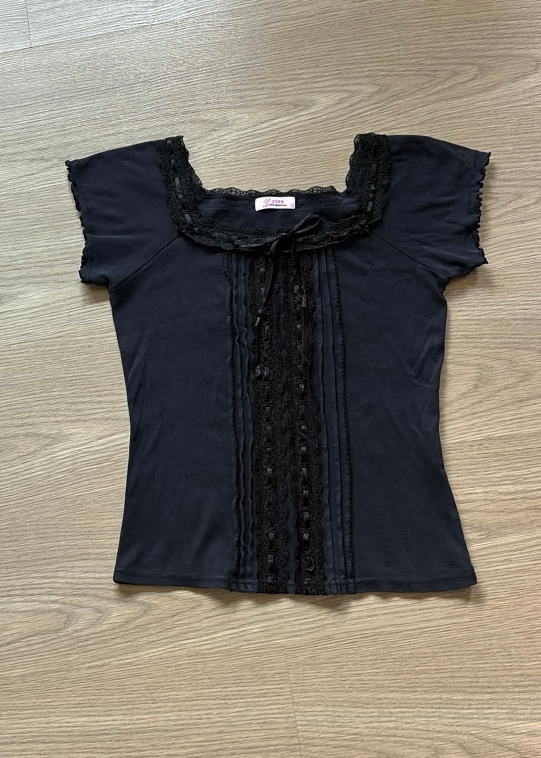ribbon lace square neck T 상품이미지1