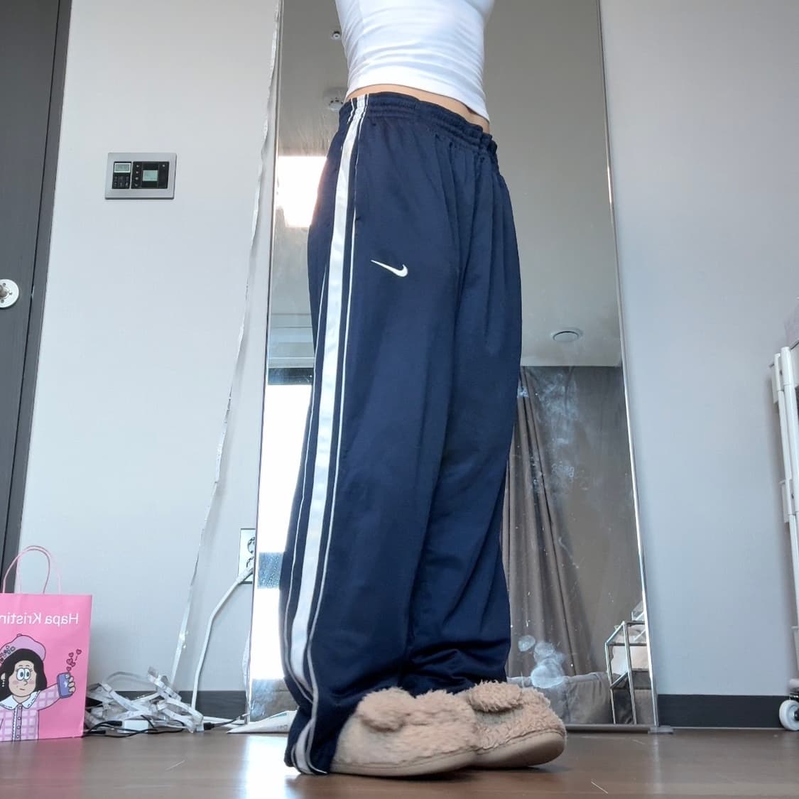나이키 네이비 배색 삼선 와이드 트레이닝 팬츠 상품이미지1