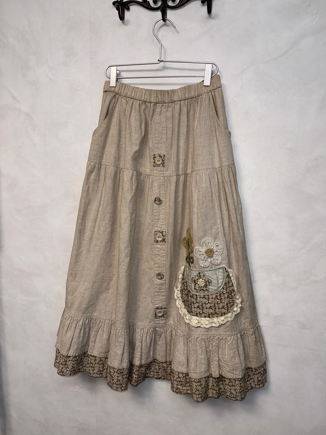 Beige bohemian floral patch lace long sk 상품이미지2