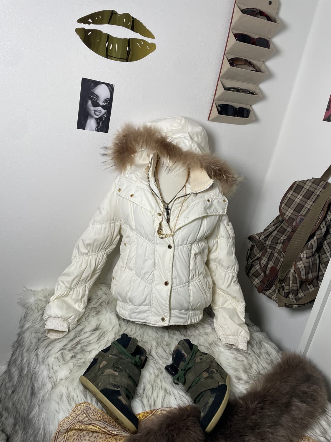 빈티지 화이트 갸루 셔링 패딩 상품이미지1