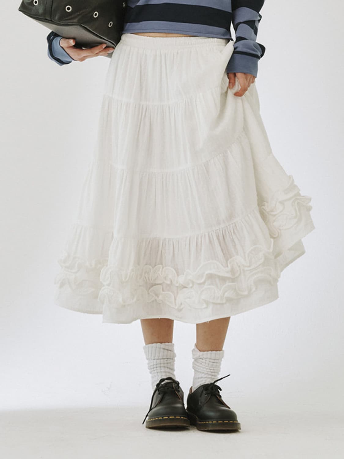 플리즈프로젝트 미들 프릴 스커트 화이트 상품이미지1