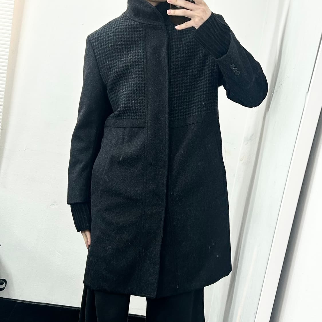 우영미 하이넥 헤링본 울 코트 상품이미지1