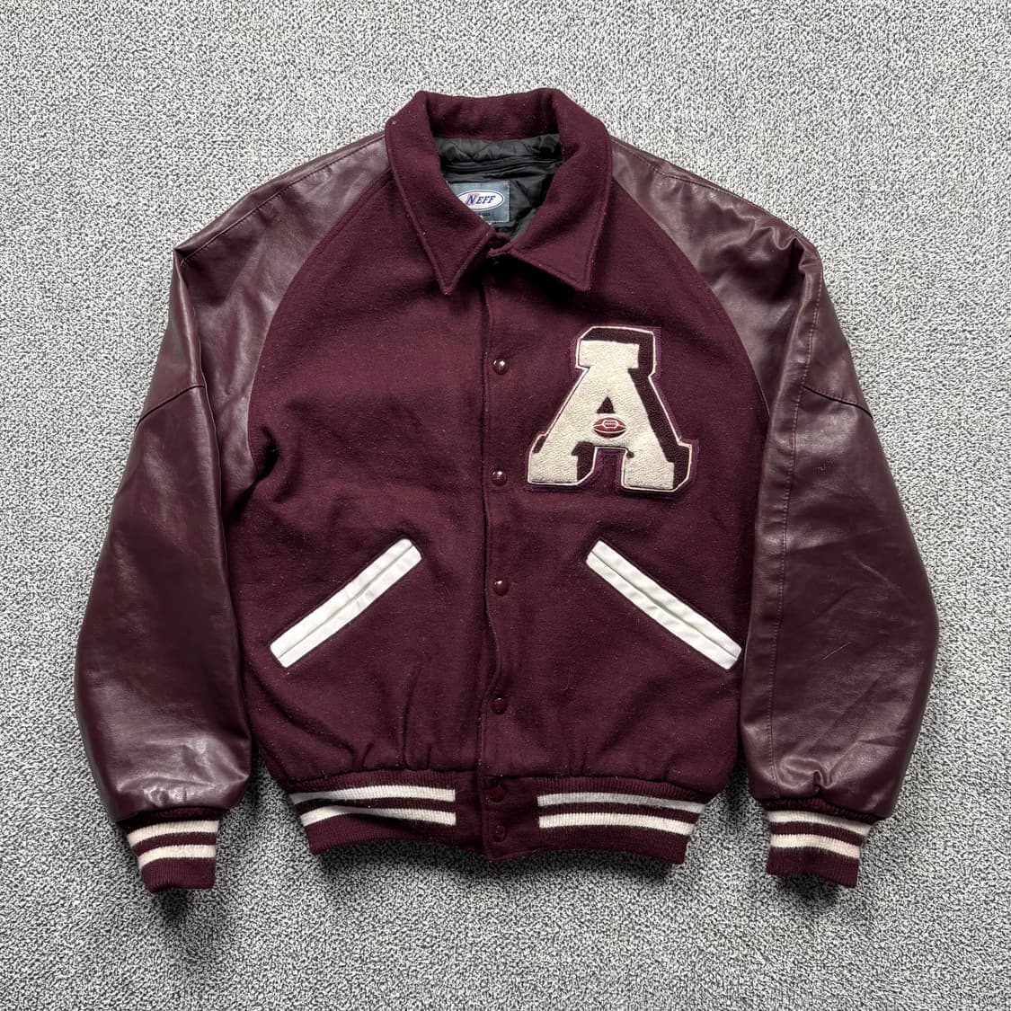 Usa Neff 리얼레더 버건디 풋볼 바시티 자켓 상품이미지1