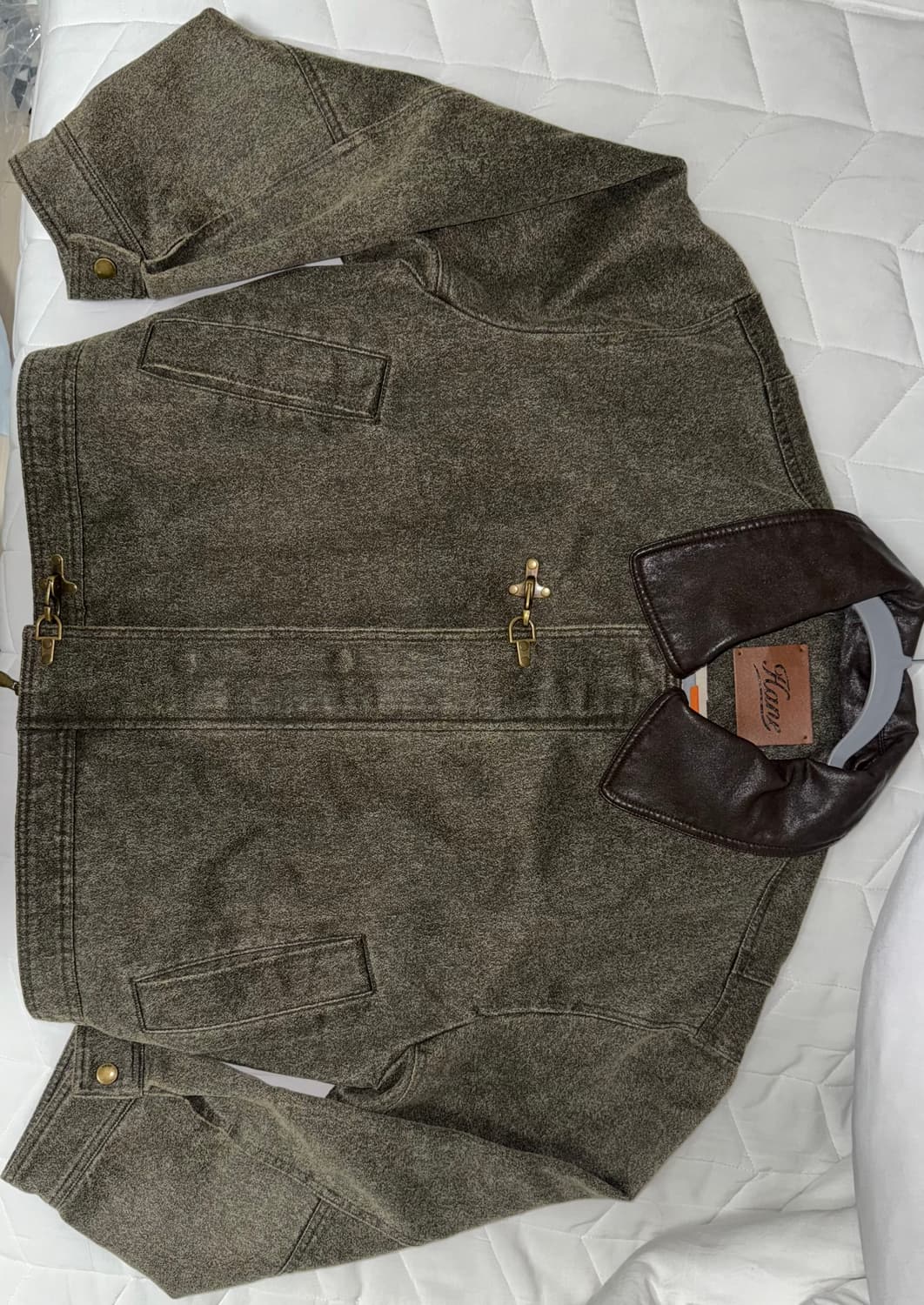 HANE 하네 플레인 버클 레더 자켓_Olive Drape 상품이미지2