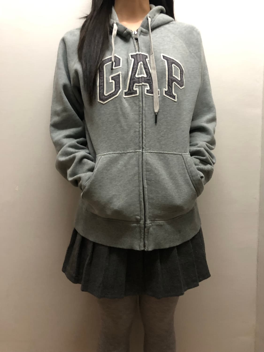 빈티지 갭 그레이 데님 패치 후드집업 상품이미지2