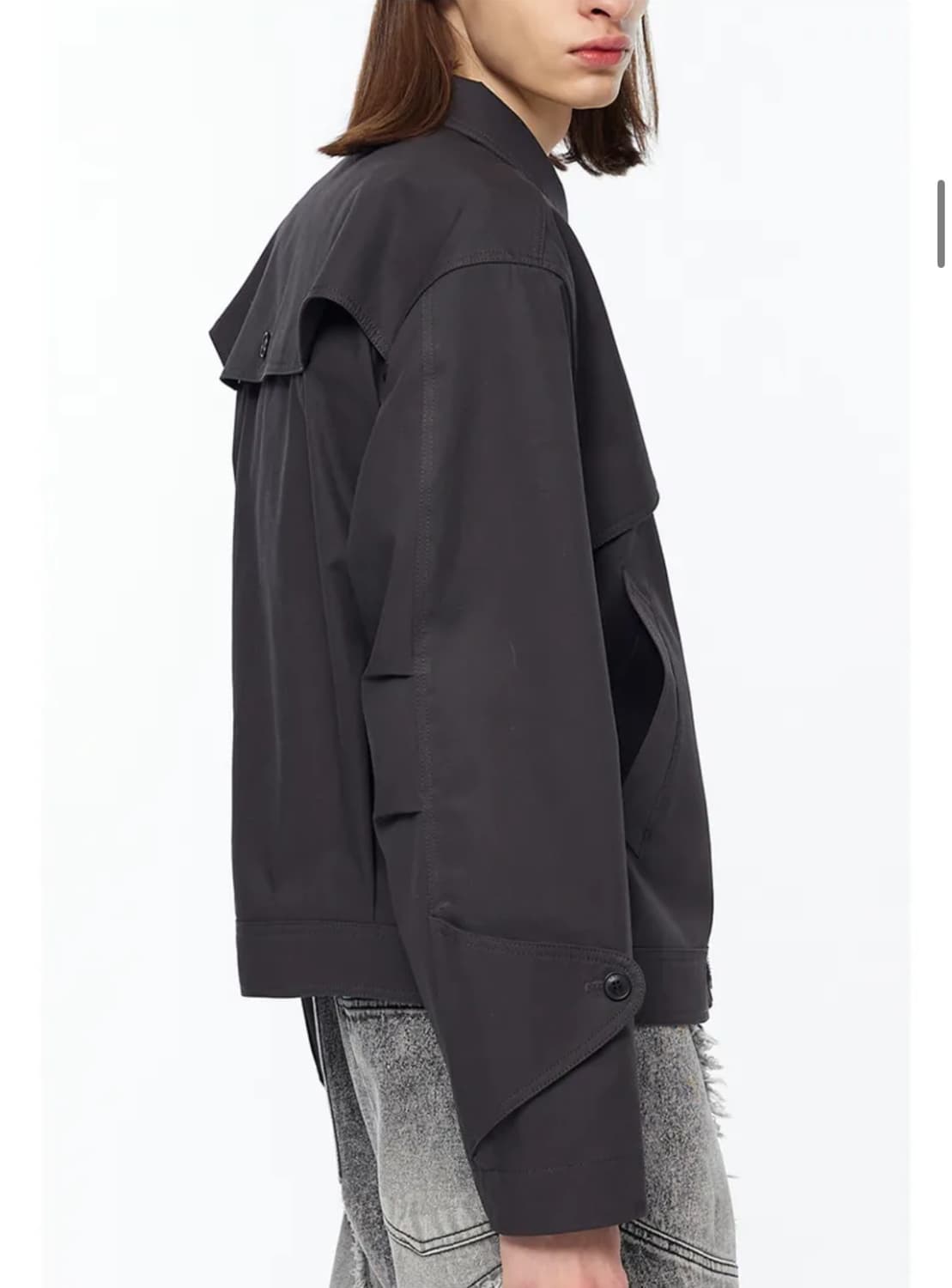 언지미크 크롭 트렌치 자켓 차콜 L 상품이미지4