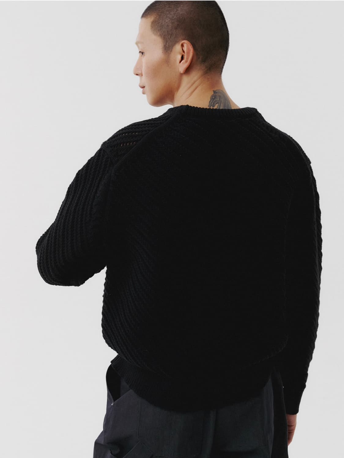 르마드 오블리크 시스루 라운드 니트 스웨터 블랙 2 사이즈 M 상품이미지2