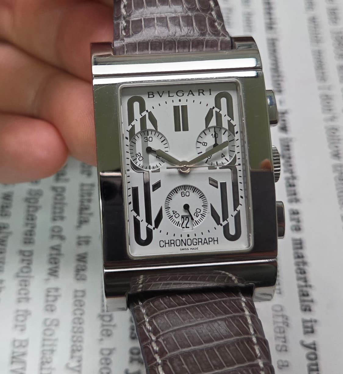 레어] 불가리 렉탕골로 화이트판 사각탱크 크로노그래프 라지스틸 쿼츠  상품이미지1