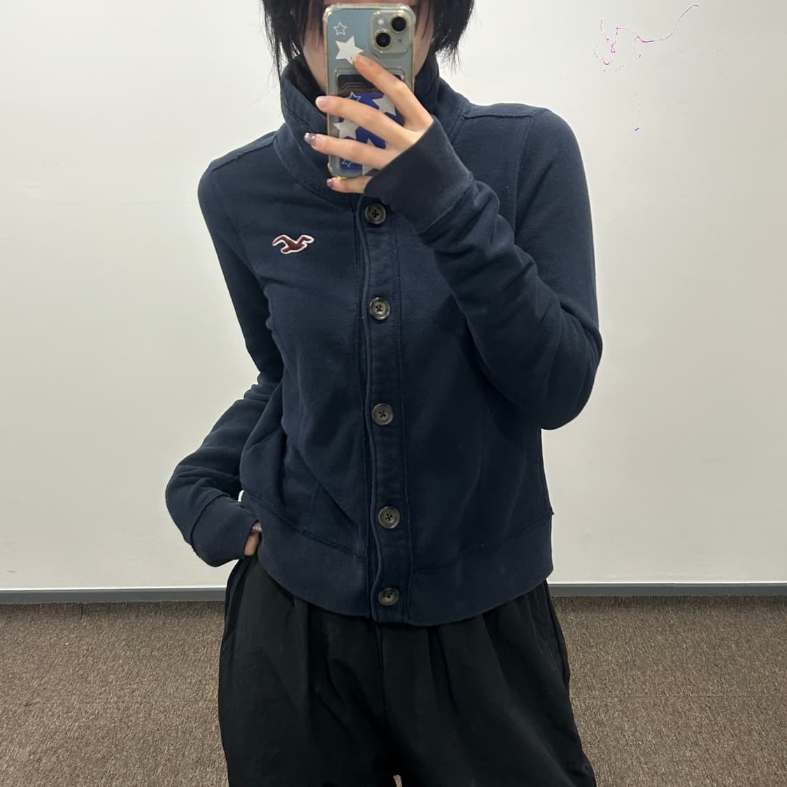 Hollister 홀리스터 버건디 로고 네이비 하이넥 자켓 상품이미지1