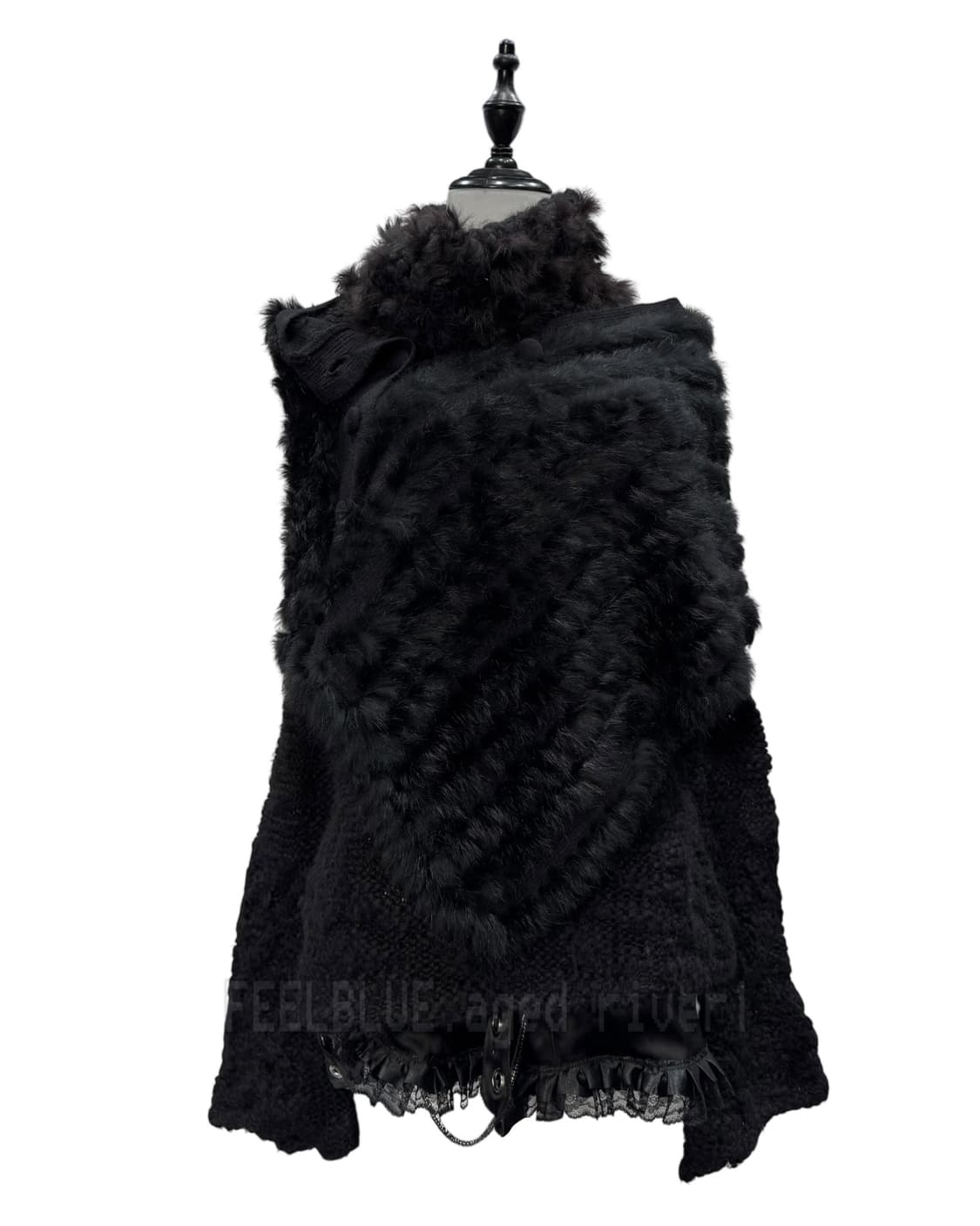 Black Rabbit Fur Trimming Knit Cape 상품이미지7