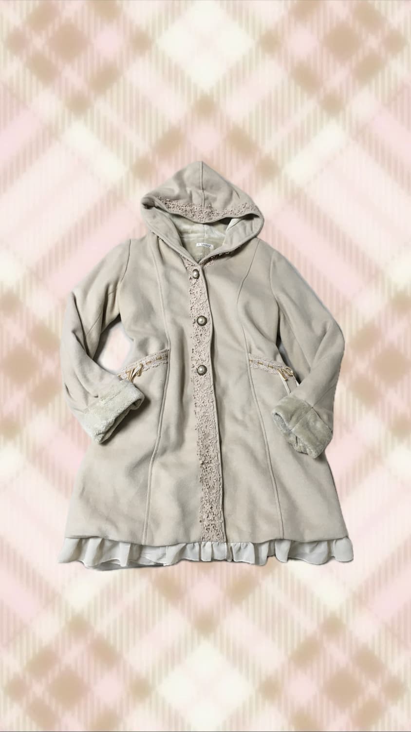 엑시즈팜 라떼 레이스 후드 코트 히메 갸루 러블리 로걀 모리 빈티지 상품이미지1