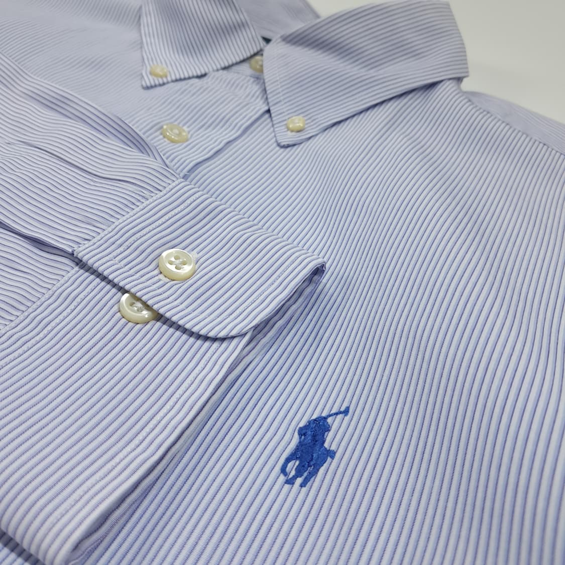 CL928 XL 폴로 90s 블루 핀스트라이프 버튼다운 셔츠 남방 상품이미지4