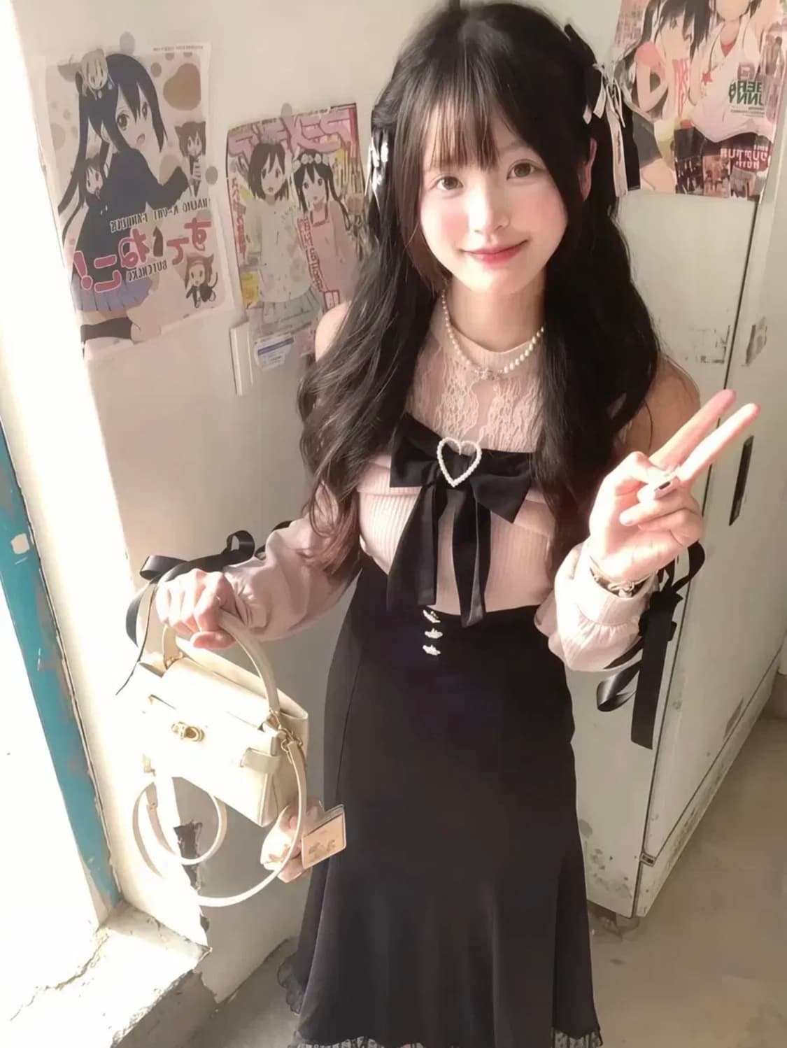 양지뢰 오프숄더 원피스 히메갸루 리즈리사 노에미 로리타 핑크 stc빈티지 상품이미지3