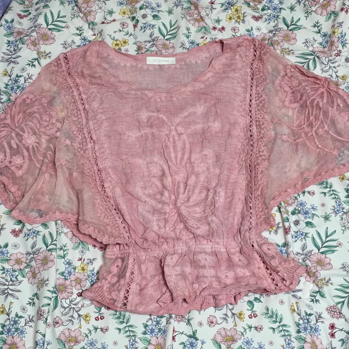 세실맥비 일본빈티지)가오리핏 모리걸 히메갸루 린넨 레이스자수 여름블라우스 상품이미지1