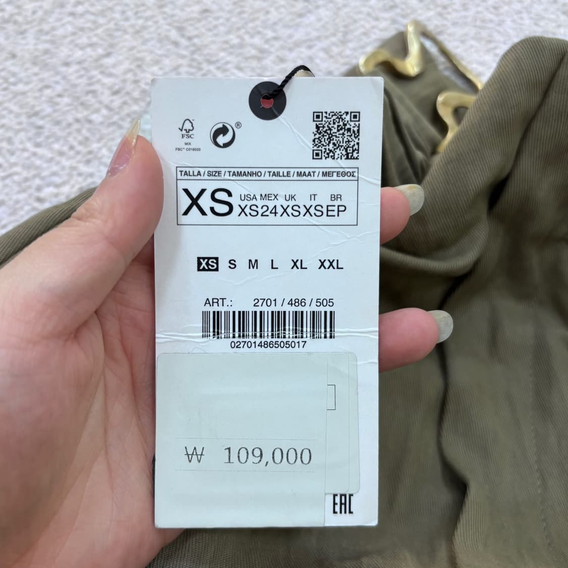 XS 새상품 자라 여성 벨트 카키 팬츠 0528E 상품이미지5