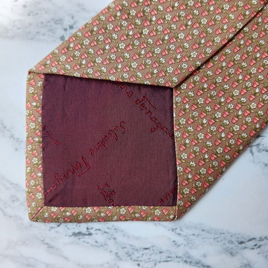 살바토레 페라가모 브라운 화분 패턴 넥타이 9.5cm A등급 E890 상품이미지7