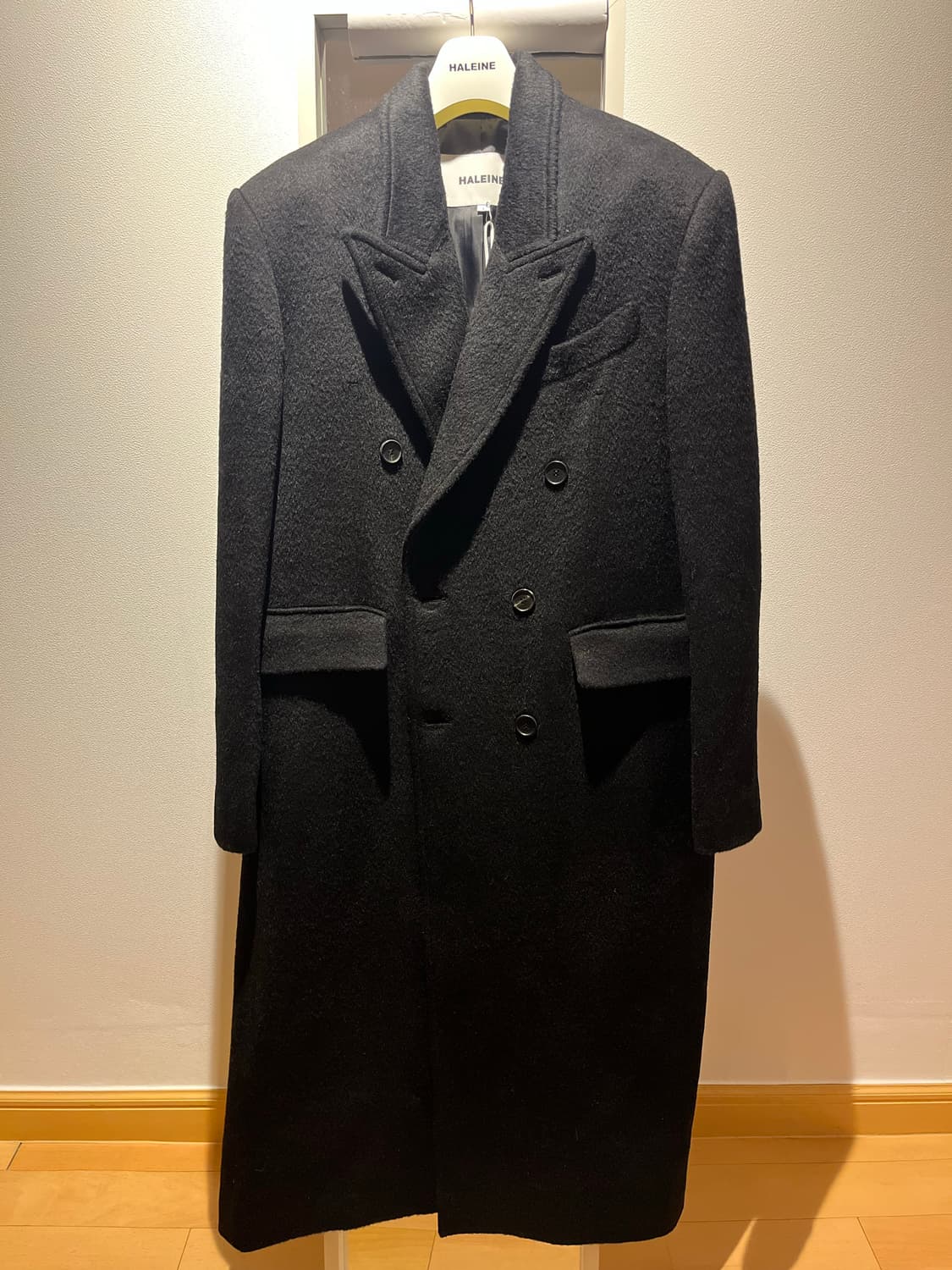 1) 알렌느 더블 브레스티드 알파카 맥시 코트 블랙 상품이미지3