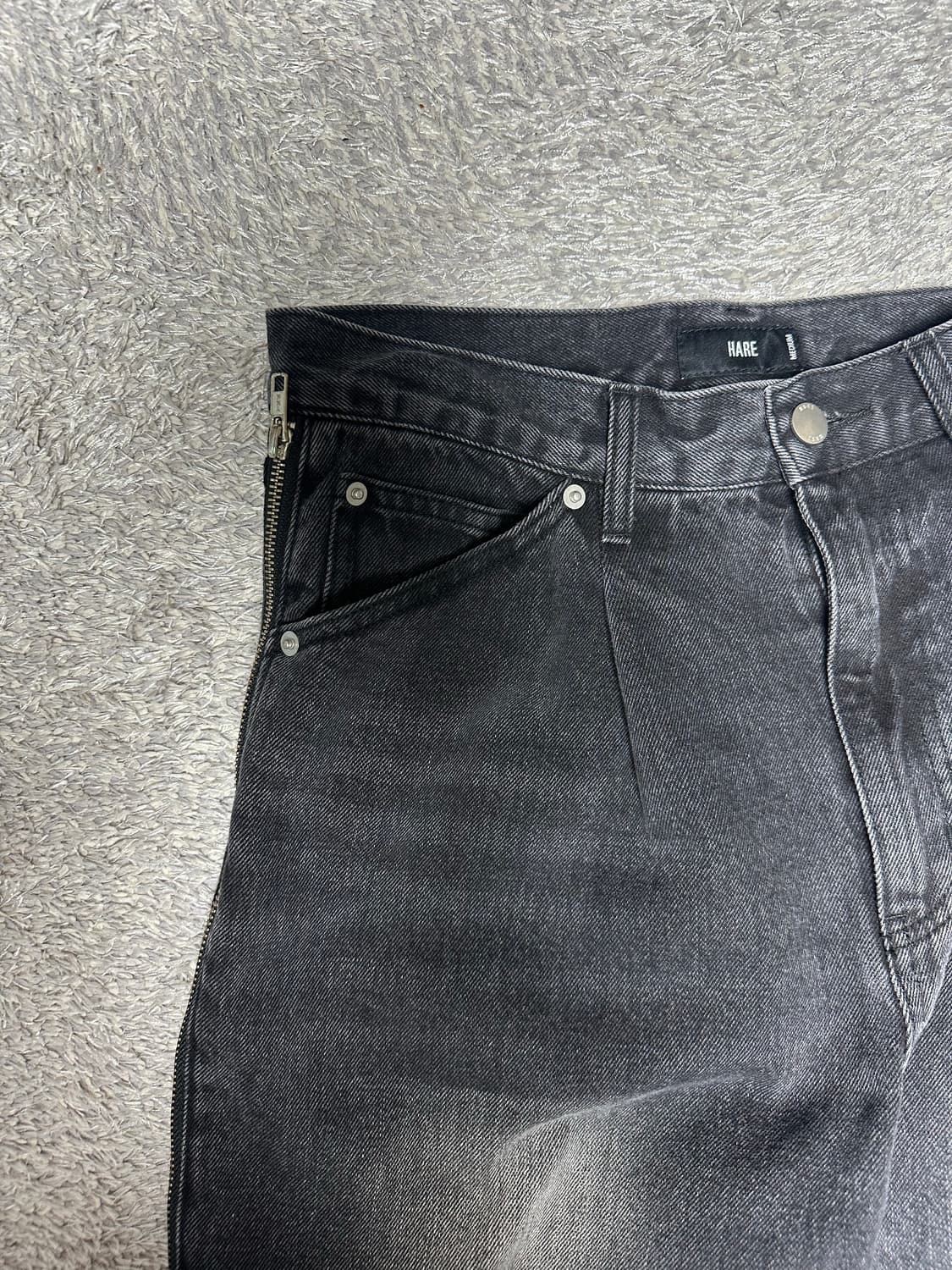 HARE 데님 팬츠 블랙 사이드 지퍼 와이드 상품이미지4
