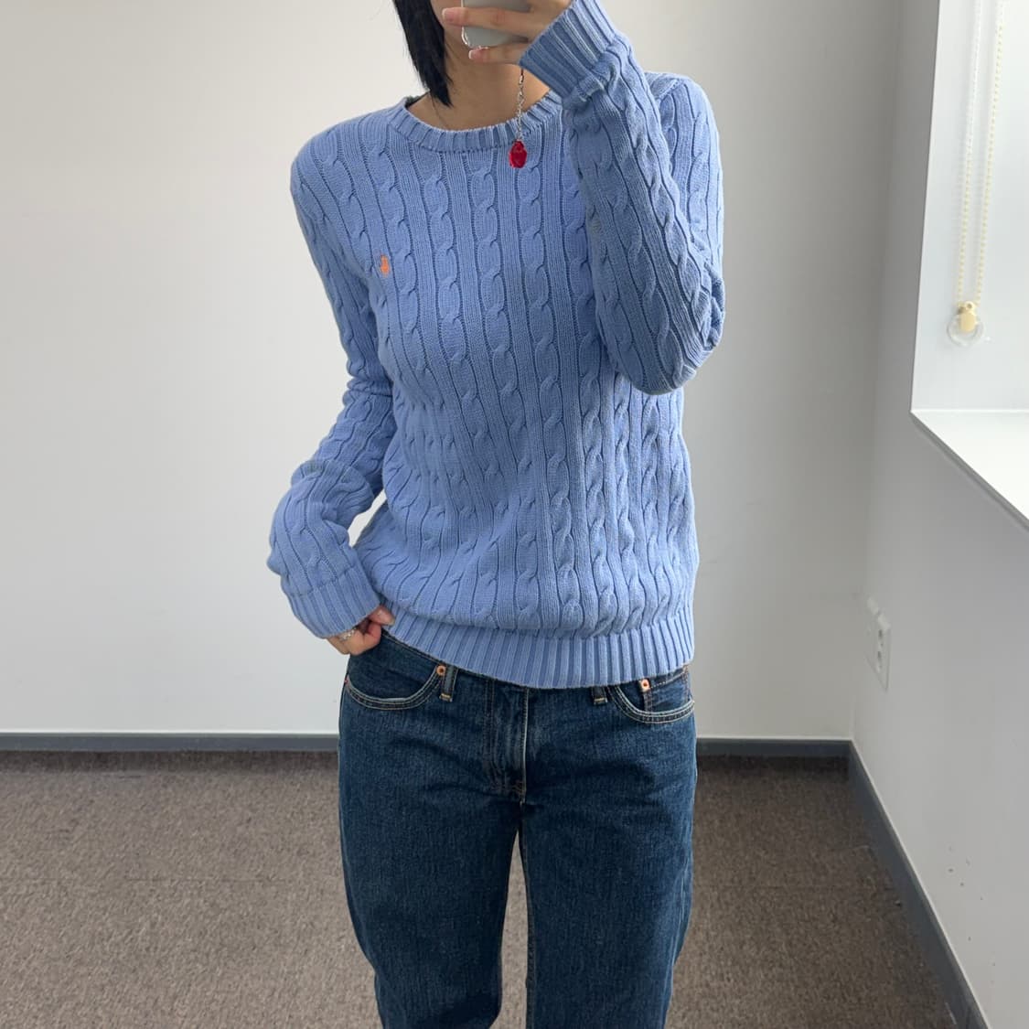 Polo 폴로 코랄 포니 스카이블루 케이블 니트 상품이미지1