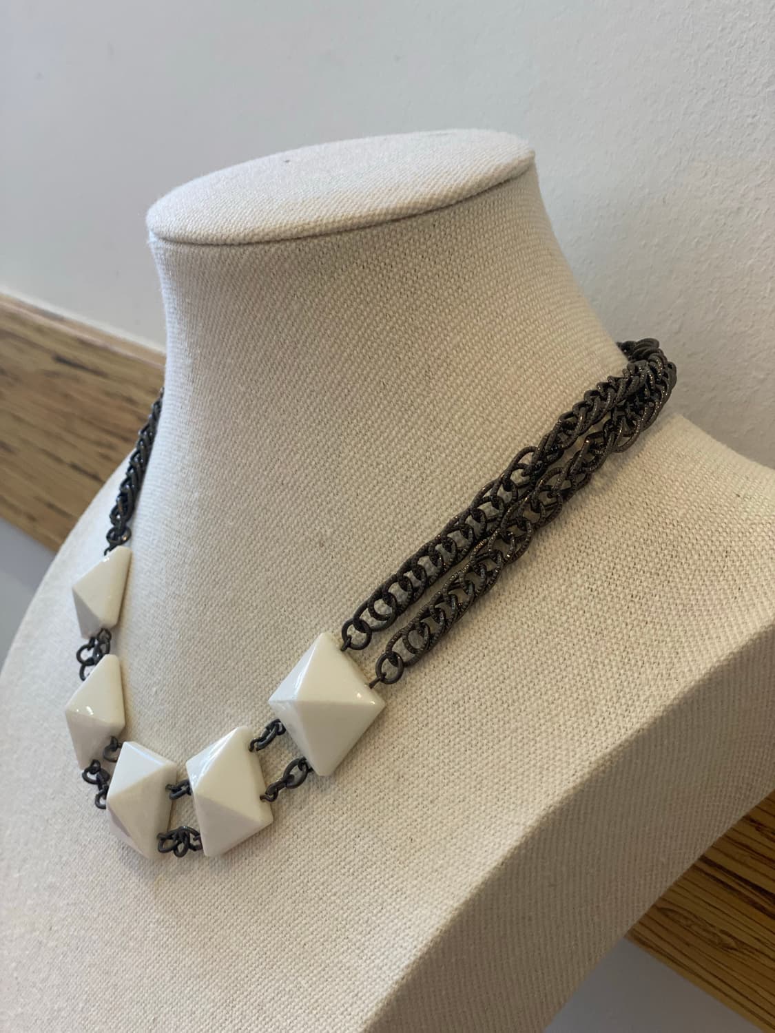 빈티지 화이트 스터드 체인 네크리스 목걸이 상품이미지2