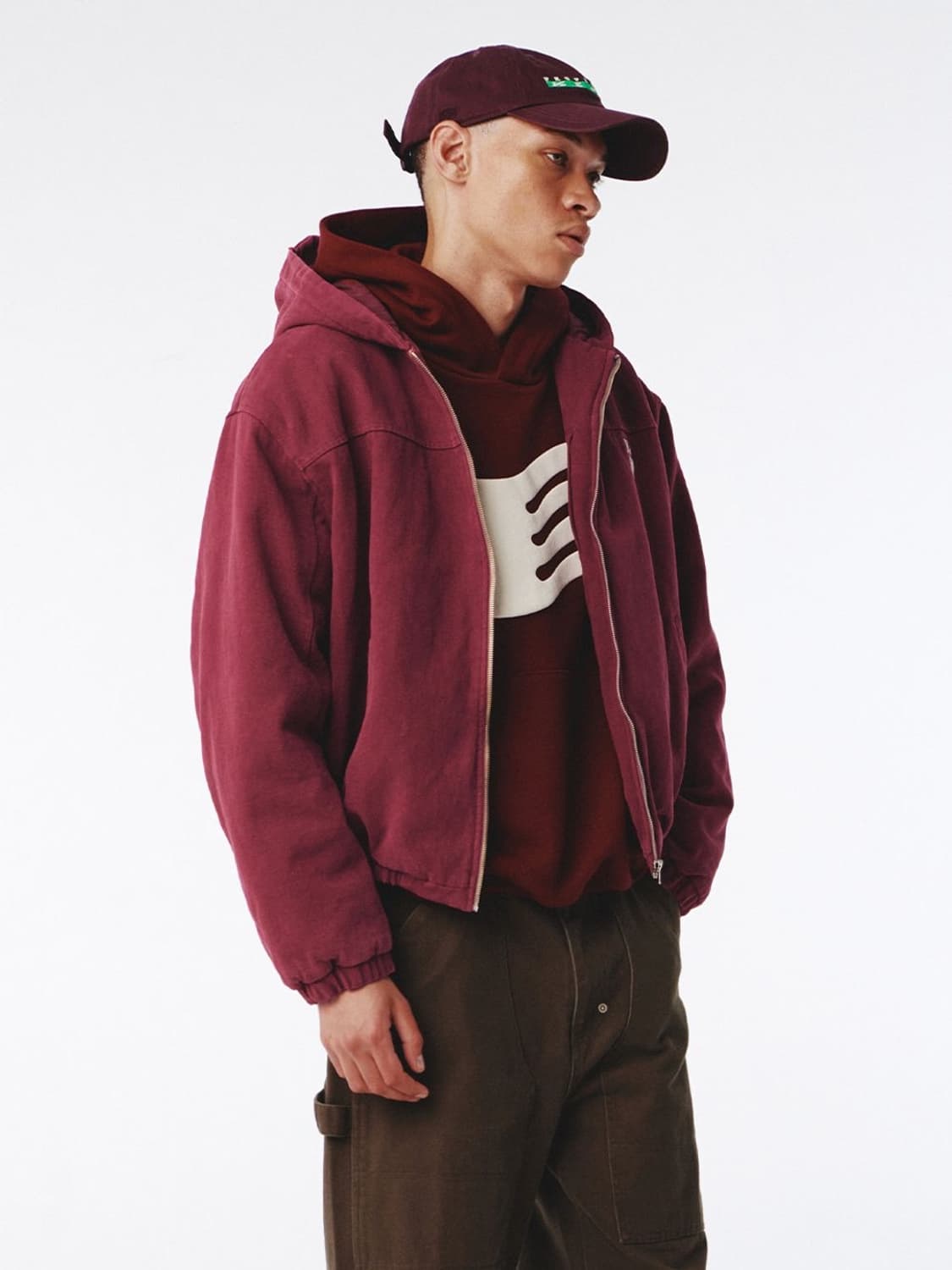 Kijun 기준 후디드 점퍼 버건디 상품이미지5