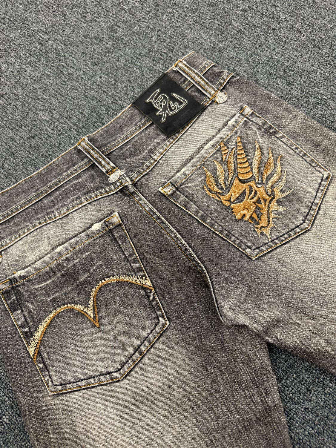 Japanese vintage oniarai 포켓자수 흑청 데님팬츠 상품이미지6