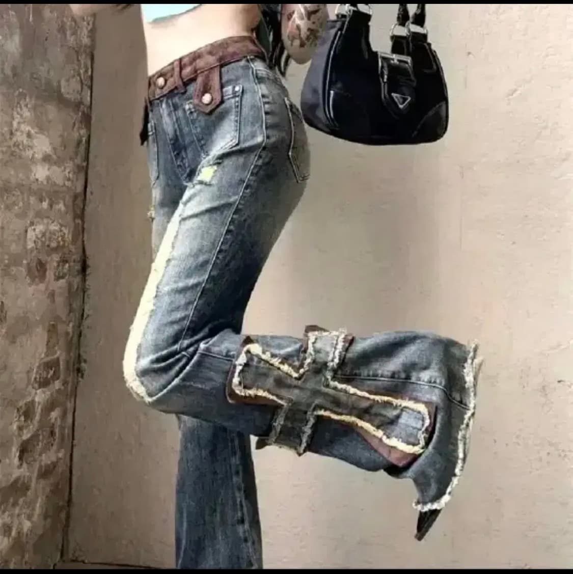 y2k 데님 부츠컷 청바지 펑크 지뢰계 고스펑크 고스로리 일본 상품이미지1