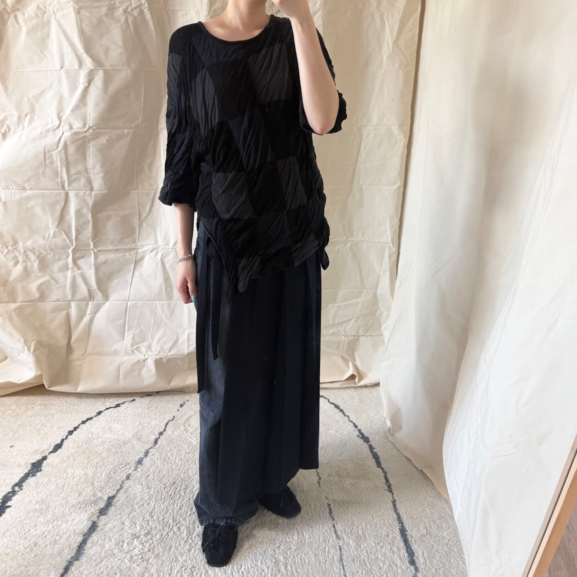 Y's Asymmetric Checkerboard Pleated Knit 상품이미지2