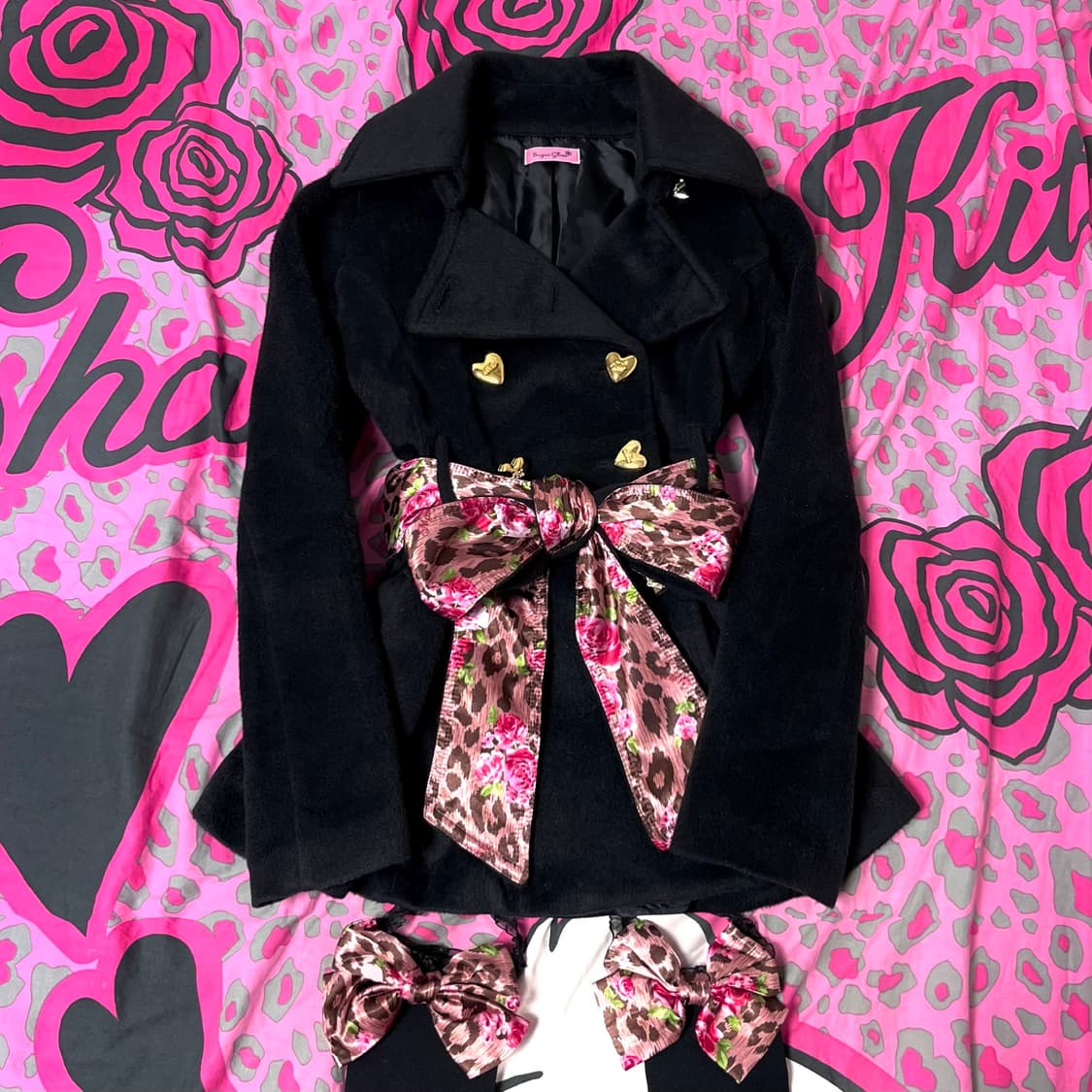 MA*RS마즈 하트금장 로즈 레오파드 벨티드코트 히메오네갸루109핀터대장 상품이미지2