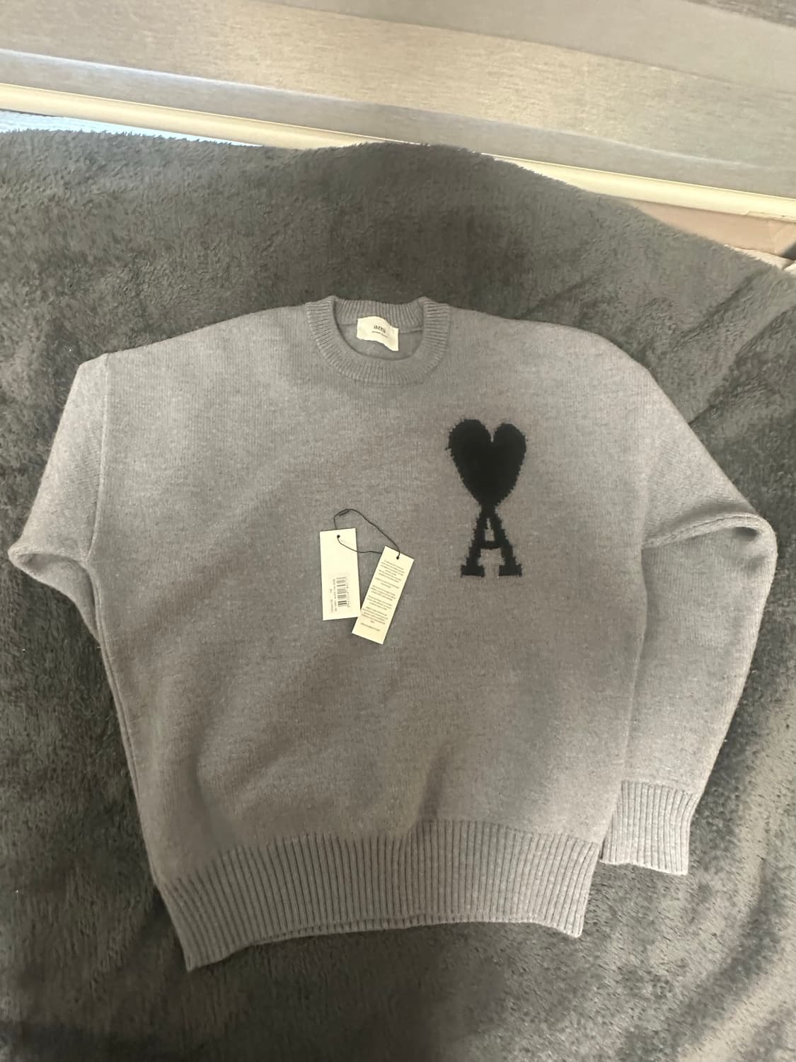아미 빅 하트 로고 오버사이즈 인타르시아 스웨터 그레이 블랙 (M) 상품이미지2