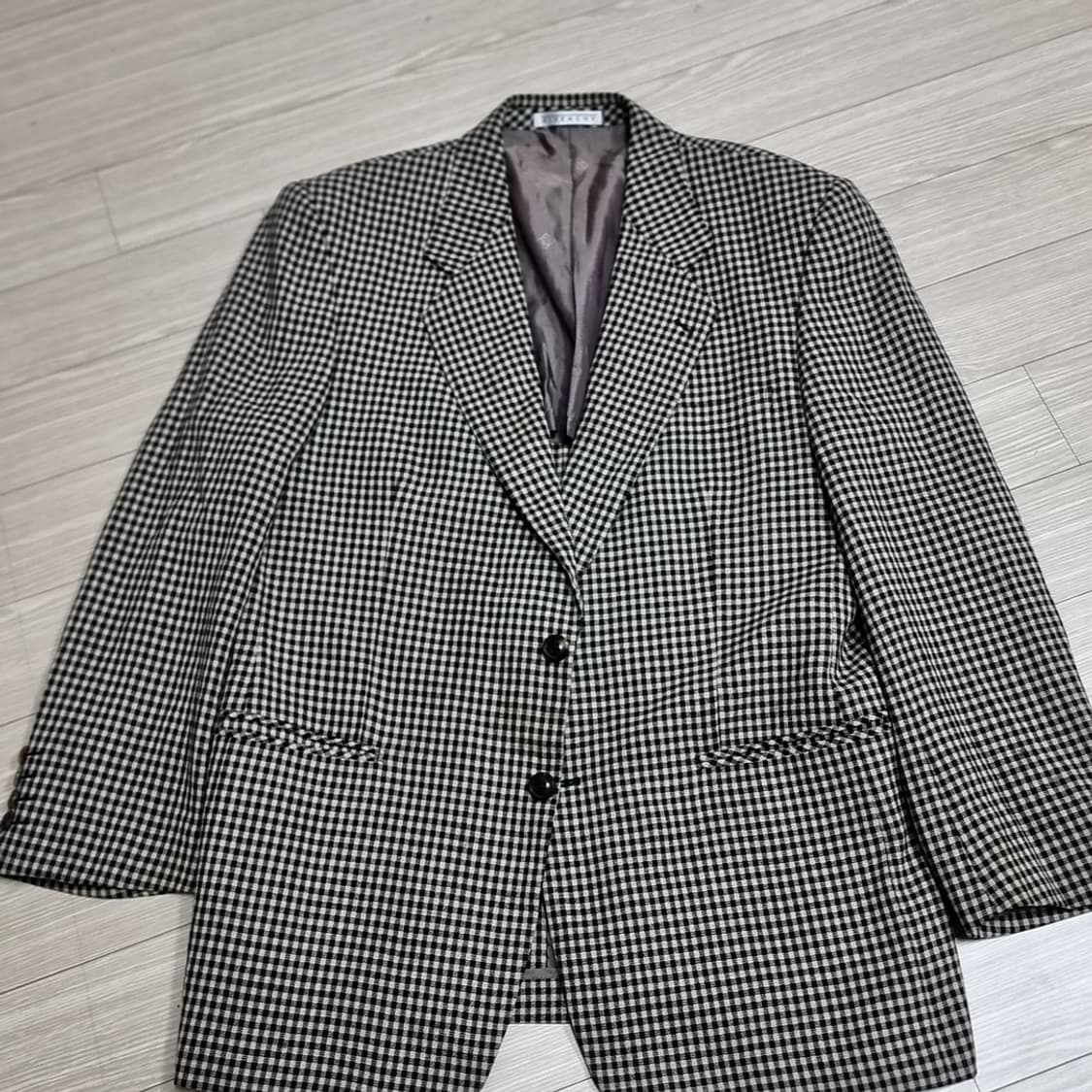 80s 빈티지 레트로 지방시 깅엄 체크 자켓 블랙 화이트(100) 상품이미지1