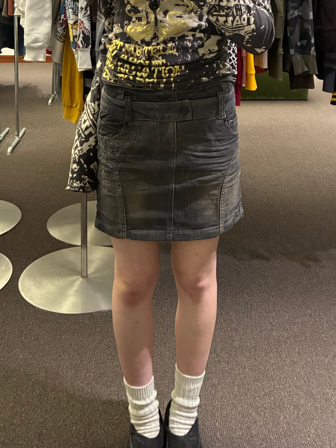 M)Japanese vintage 자수 벨티드 흑청 미니스커트 상품이미지1
