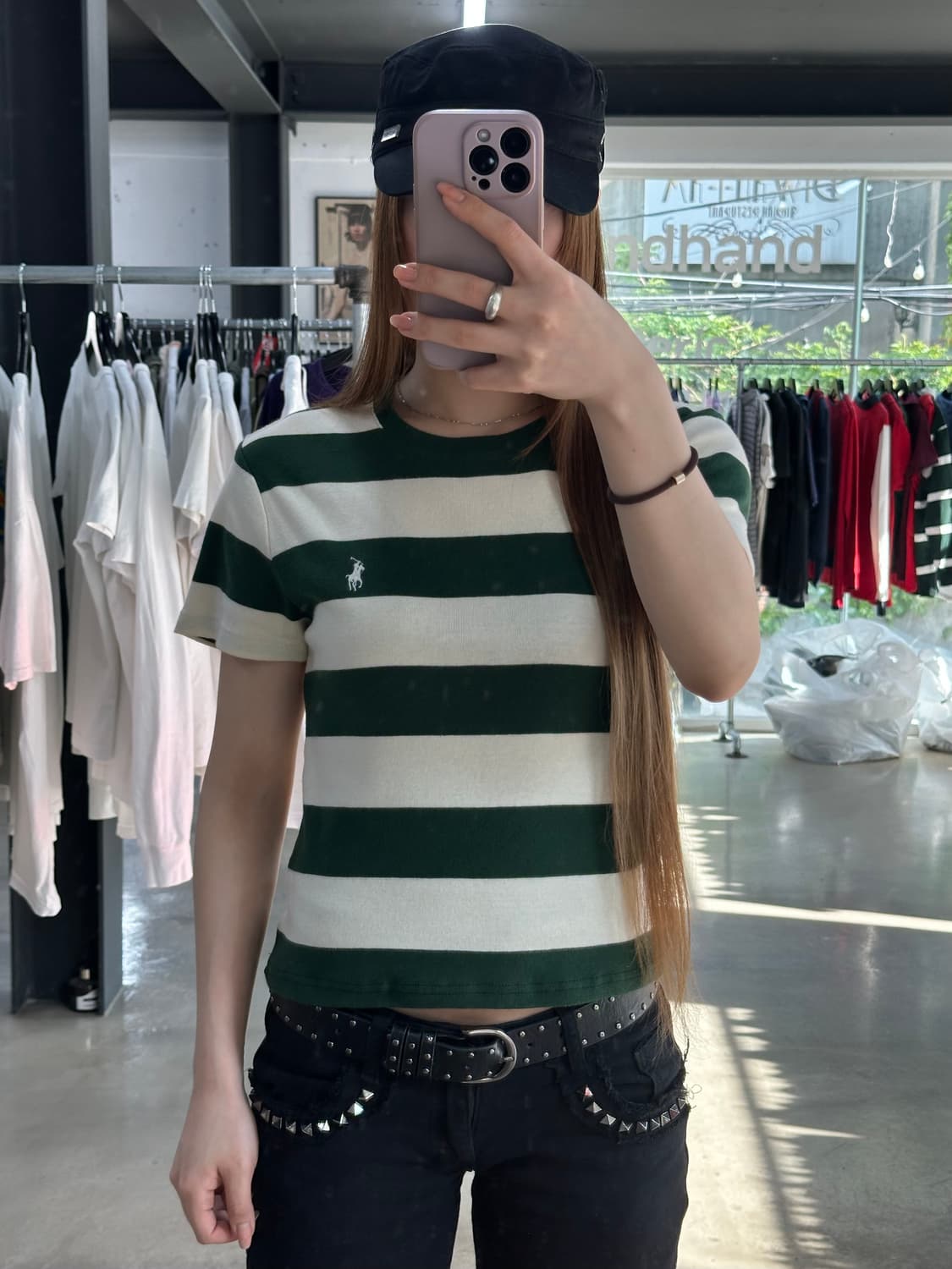 폴로랄프로렌 포니 스트라이프 반팔티 아이보리그린 상품이미지1