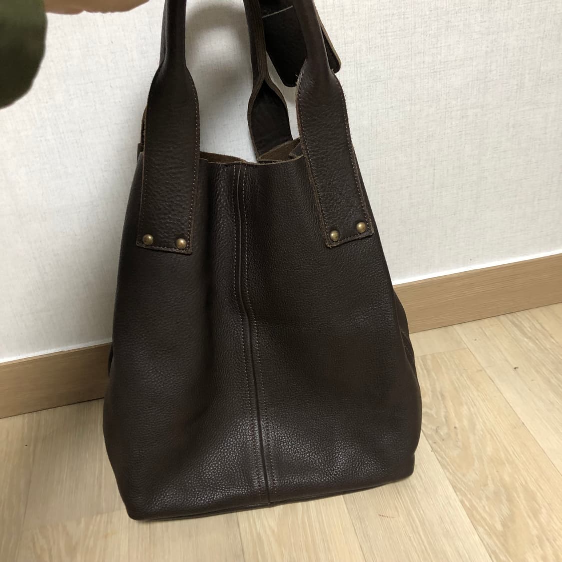 (OS) 빈티지 Vintage 카우 하이드 소가죽 토트백 카키 브라운 상품이미지5