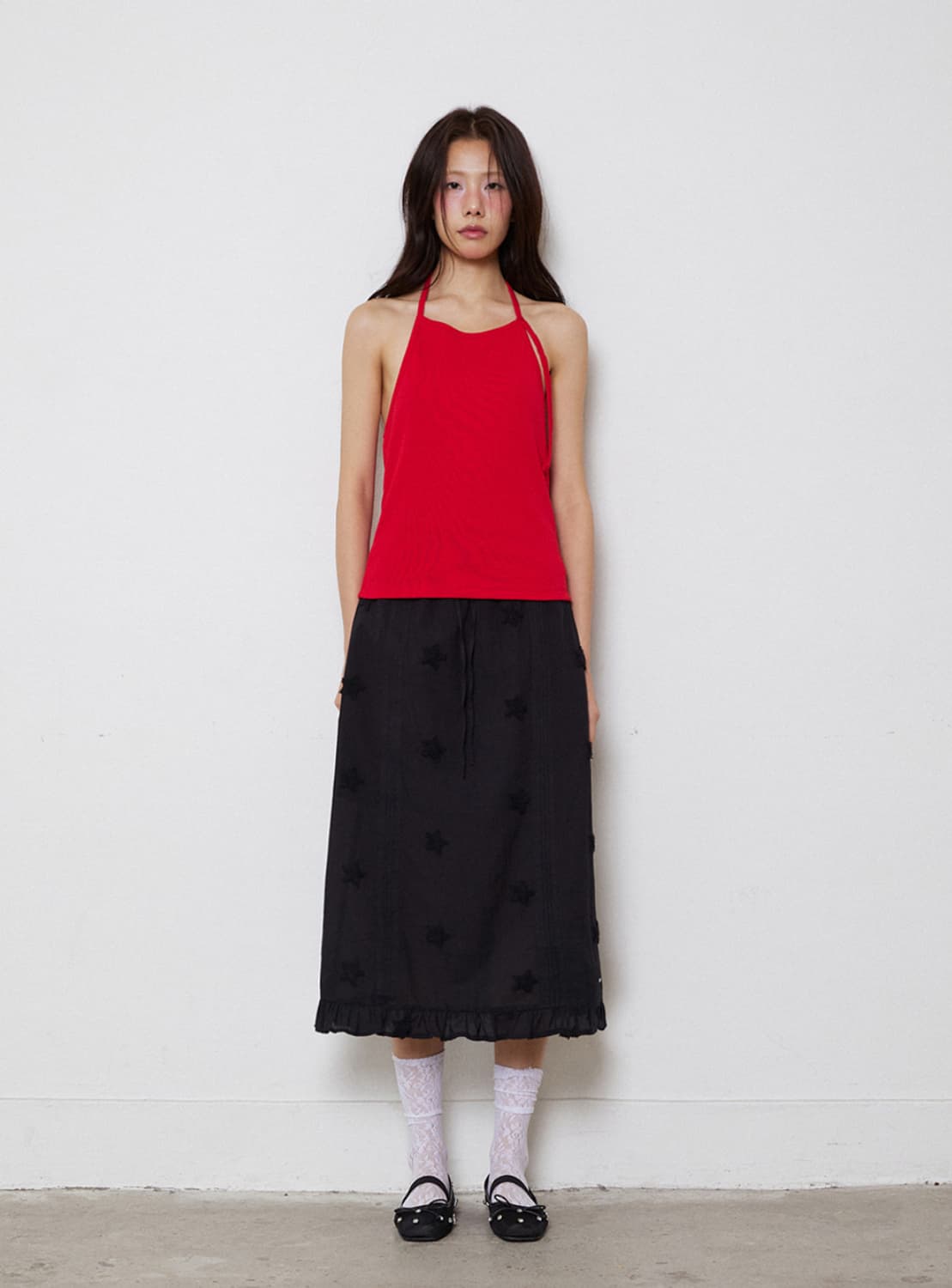 렌세 스타 프릴 롱스커트 블랙 상품이미지4