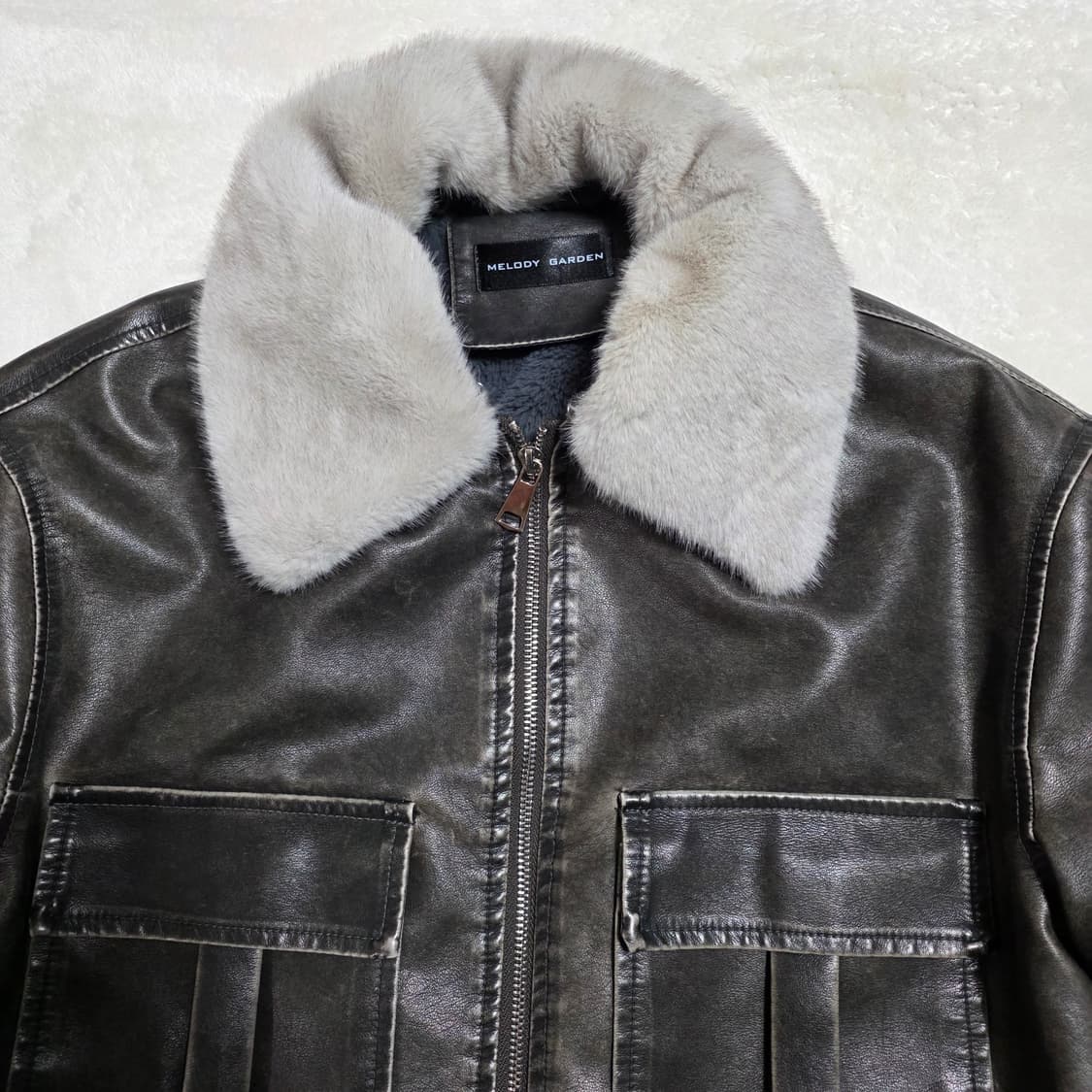 (F)여성 멜로디가든 빈티지 비건 레더 자켓 겨울 상품이미지2