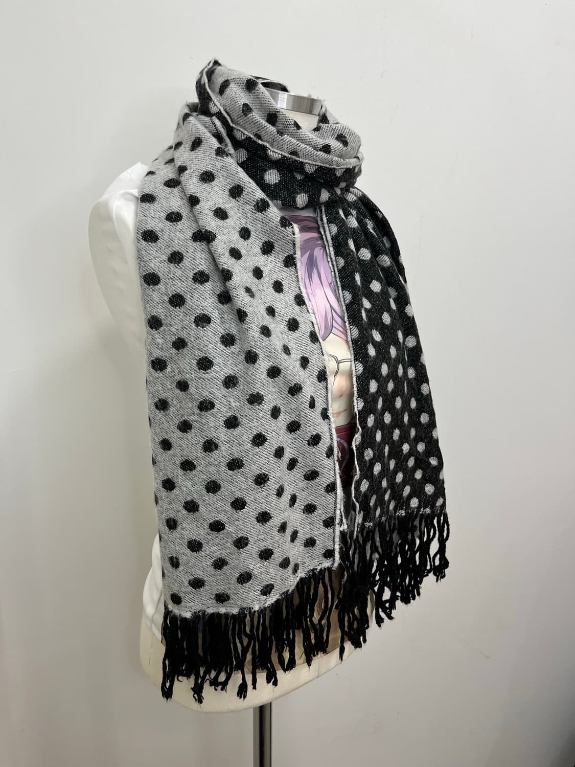 일본 빈티지 모리걸 도트 테슬 머플러 상품이미지6